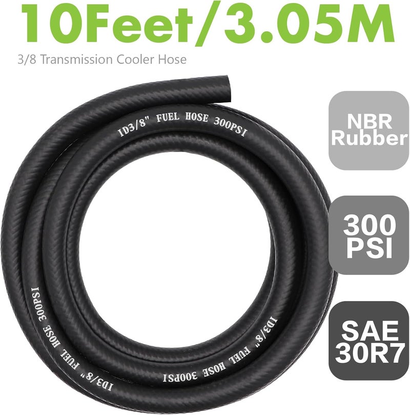 Jeemiter 3/8" ID Fuel Line Hose 10FT - SAE 30R7 NBR Rubber Replacement Kit with 10 Clamps for Gas, Diesel, Oil & Coolant - Fits Automotive, Marine, Lawn Mower, Small Engines - Image 2